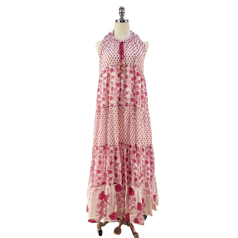 Ro’s Garden Sofia Maxi Dress Anthropologie Tiered Coverup Sundress Pink Floral